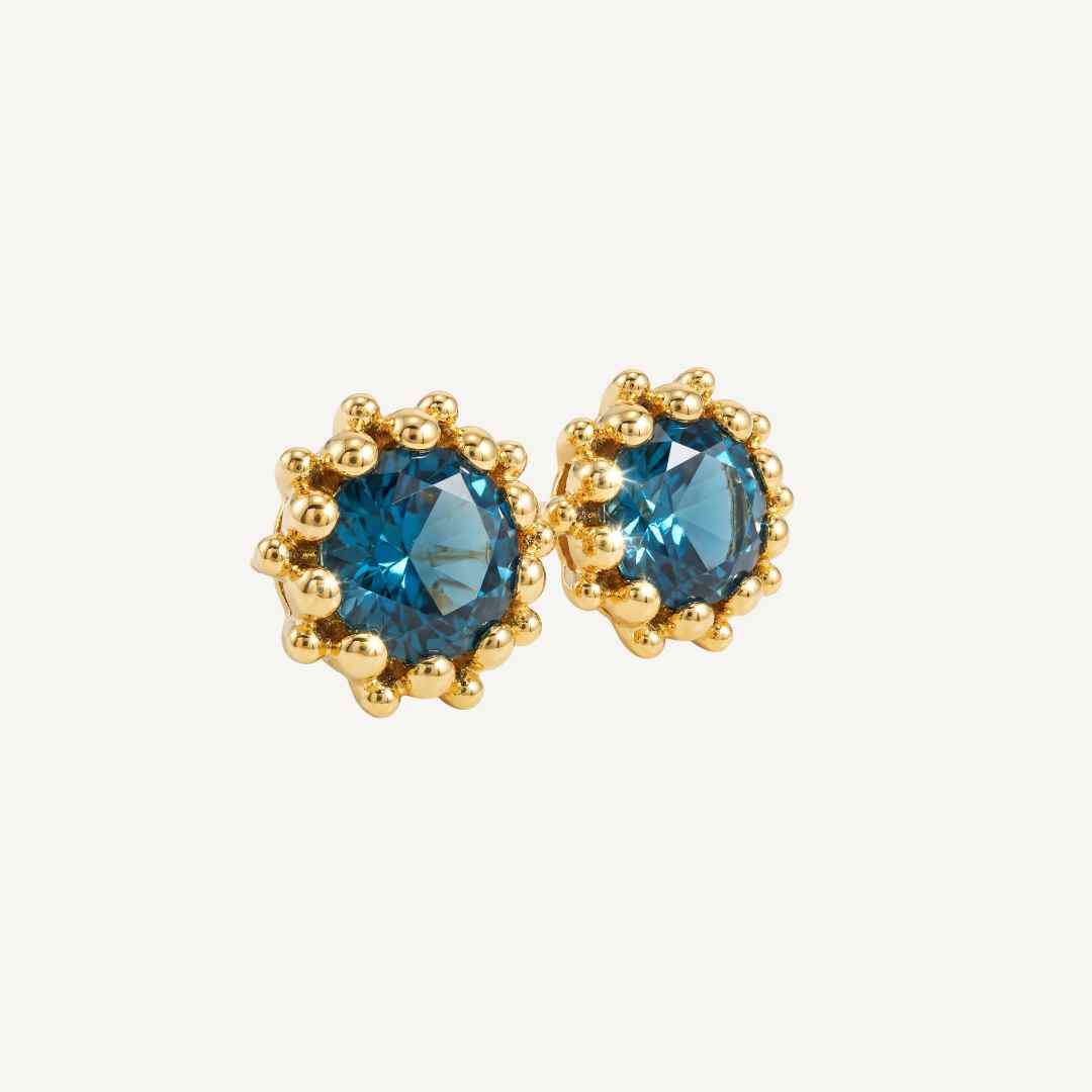 Gold London Blue Topaz Cleodora Studs - Dainty London
