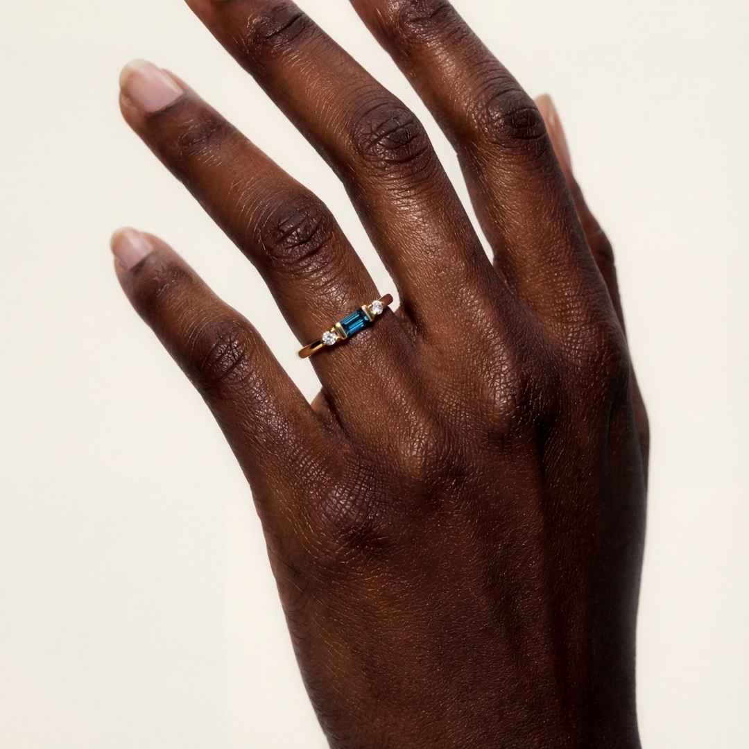 Gold London Blue Topaz Diamond Ring - Roxana - Dainty London