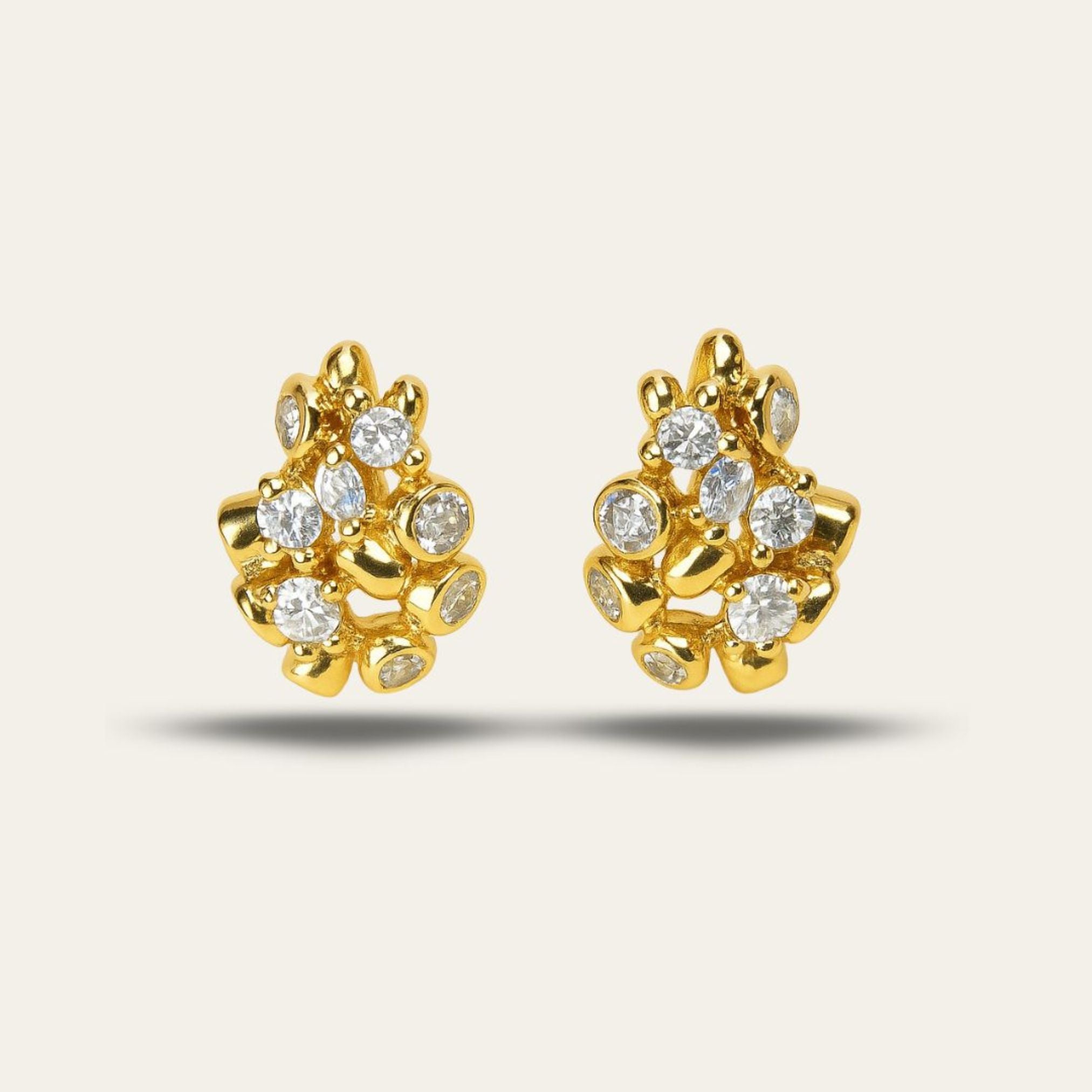 Gold vermeil celestial stud earrings with white topaz gems. British coastal-inspired design, perfect bridal bridesmaid wedding jewellery & everyday dainty studs