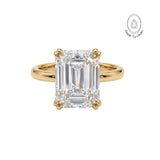 Gold Moissanite Diamond Ring - Livia - Dainty London, sustainable gold ring, ethical gemstone jewelry, gold moissanite ring, octagonal gemstone ring, luxury engagement ring, ethical diamond ring, UK size rings, statement gold ring, eco-friendly jewelry, gift for her, special occasion ring, modern luxury jewelry, handmade gold ring