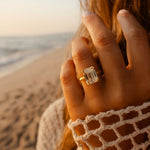 Gold Moissanite Diamond Ring - Livia - Dainty London moissanite engagement ring, ethical gold jewellery, sustainable diamond ring, statement gold ring, octagonal gemstone, handcrafted luxury, eco-friendly engagement, gold jewellry gift, modern luxury ring, anniversary gift, fine jewelry women, ethical gemstone ring, designer statement ring