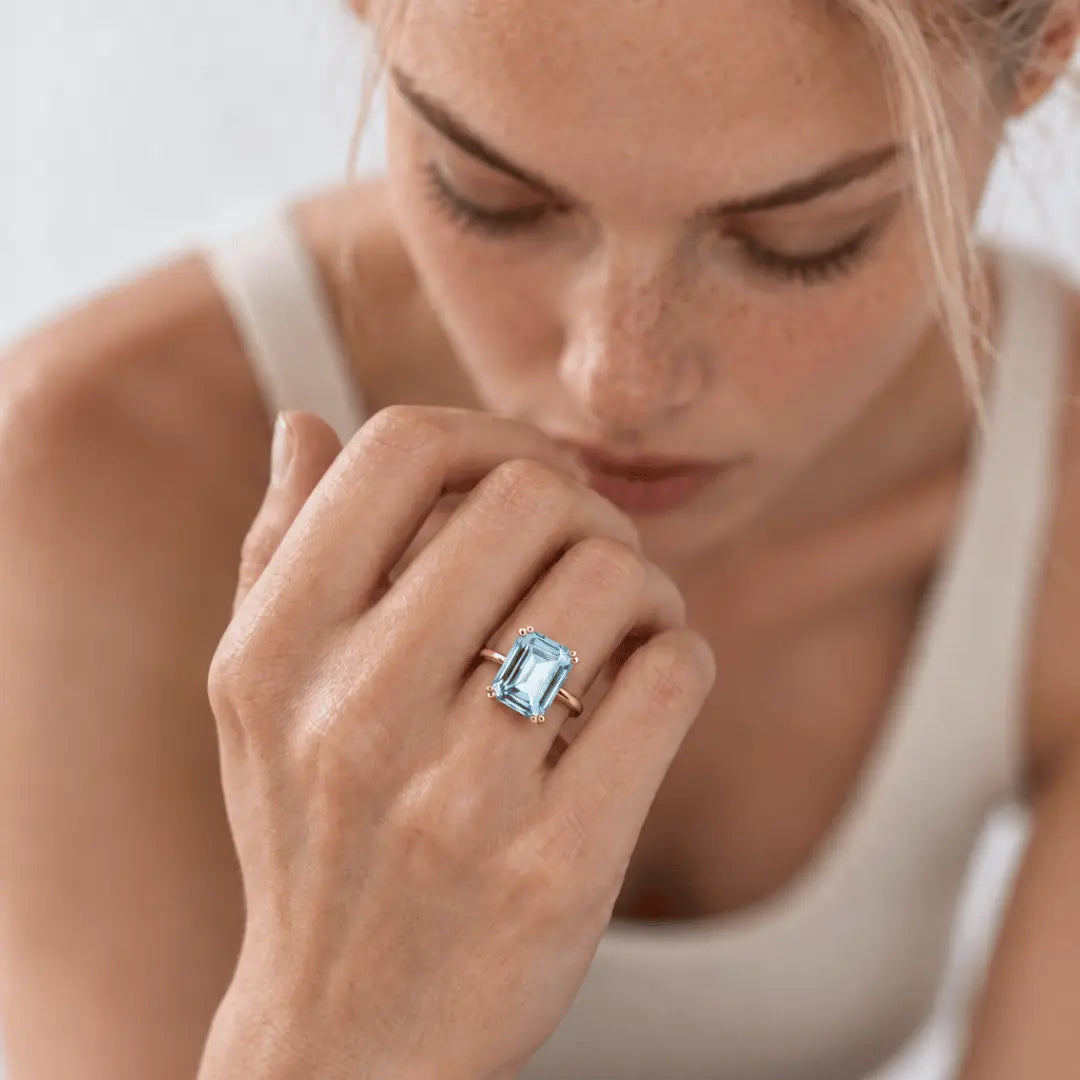 Solid Gold Ocean Blue Topaz Ring - Bali - Dainty London