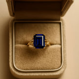 sapphire cocktail ring, eco-friendly jewellery, ocean inspired ring, sustainable sapphire ring, deep blue gemstone, handmade Sapphire jewellry, octagonal sapphire ring, eco-conscious gift, ocean theme jewelry, British craftsmanship, unique statement ring, bold cocktail ring, gift for her