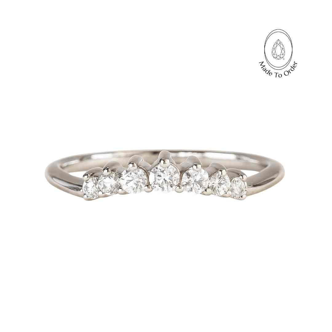 Half Halo Diamond Ring - The Doris Ring - Dainty London Dainty diamond ring in 9ct white gold or platinum. Ideal worn alone or stacked – perfect for subtle jewellery stacking with a natural, ocean-inspired touch.