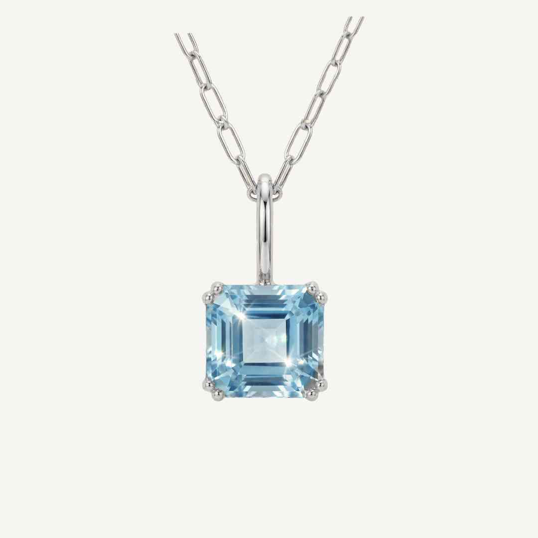 Large Silver Blue Topaz Necklace - Astrid - Dainty London