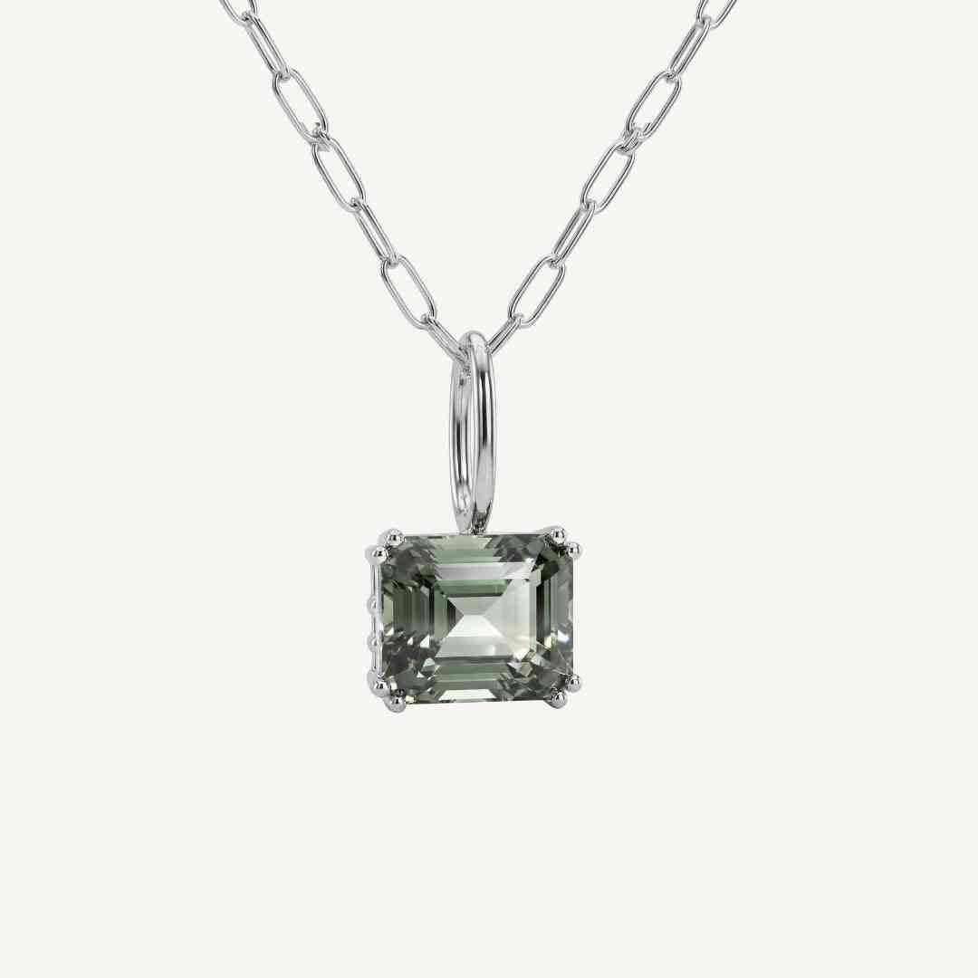 Large Silver Green Quartz Necklace - Giselle - Dainty London