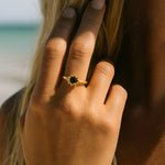 gold Zaria ring, barnacle textured ring, ocean inspired jewellery, sea shell jewellry, nautical statement ring, blue topaz ring, coastal jewelry gift, maritime ring, handcrafted British jewelry, sea life jewelry, bold gold ring, seaside wedding jewelry, ocean lover gift