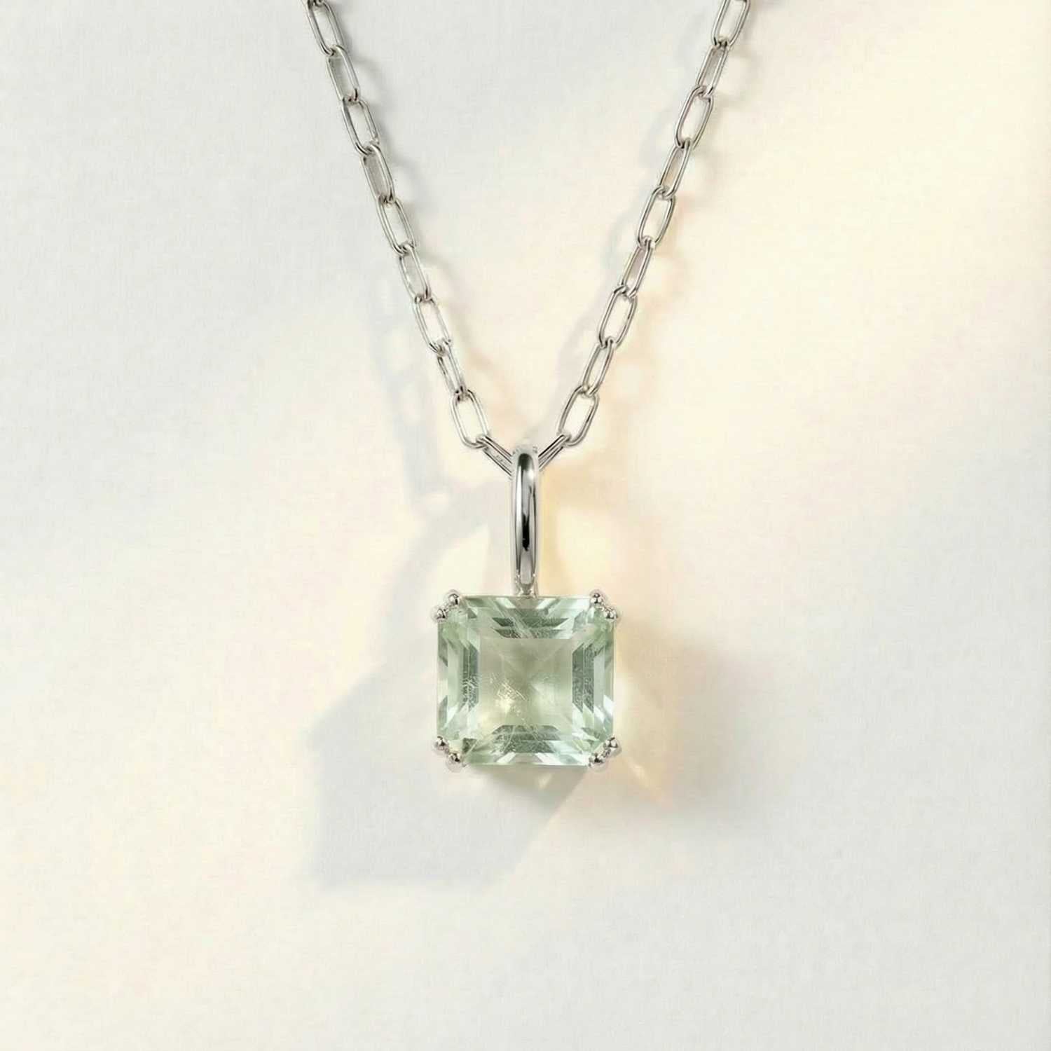 Large Silver Green Quartz Necklace - Giselle - Dainty London sea necklace, coastal jewellery, ocean jewelry, gift for her, sea lover gift, green quartz pendant, sterling silver necklace, nature inspired jewellry, handmade jewelry, ocean theme, beach jewelry, anniversary gift, jewelry for special occasions