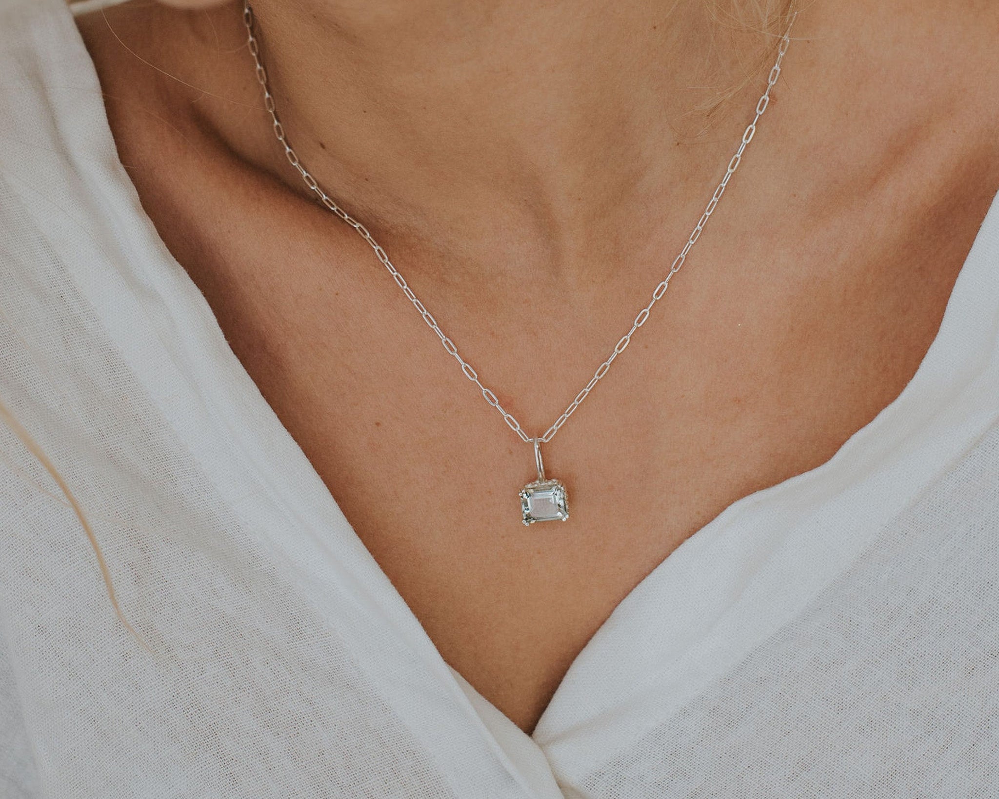 Large Silver Green Quartz Necklace - Giselle - Dainty London sea necklace, coastal jewellery, ocean jewelry, gift for her, sea lover gift, green quartz pendant, sterling silver necklace, nature inspired jewellry, handmade jewelry, ocean theme, beach jewelry, anniversary gift, jewelry for special occasions