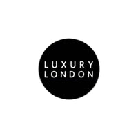 Black circle with 'Luxury London' text on a white background