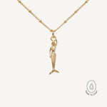 Mini Zennor Mermaid Gold Necklace - Dainty London corsic jewellery, mermaid necklace, Cornwall folklore, ocean jewelry, maritime gift, sea lover jewellery, celestial necklace, handmade jewelry, beach jewelry, coastal gift, gold seaside jewelry, folklore necklace, unique ocean gift