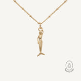 Mini Zennor Mermaid Gold Necklace - Dainty London corsic jewellery, mermaid necklace, Cornwall folklore, ocean jewelry, maritime gift, sea lover jewellery, celestial necklace, handmade jewelry, beach jewelry, coastal gift, gold seaside jewelry, folklore necklace, unique ocean gift