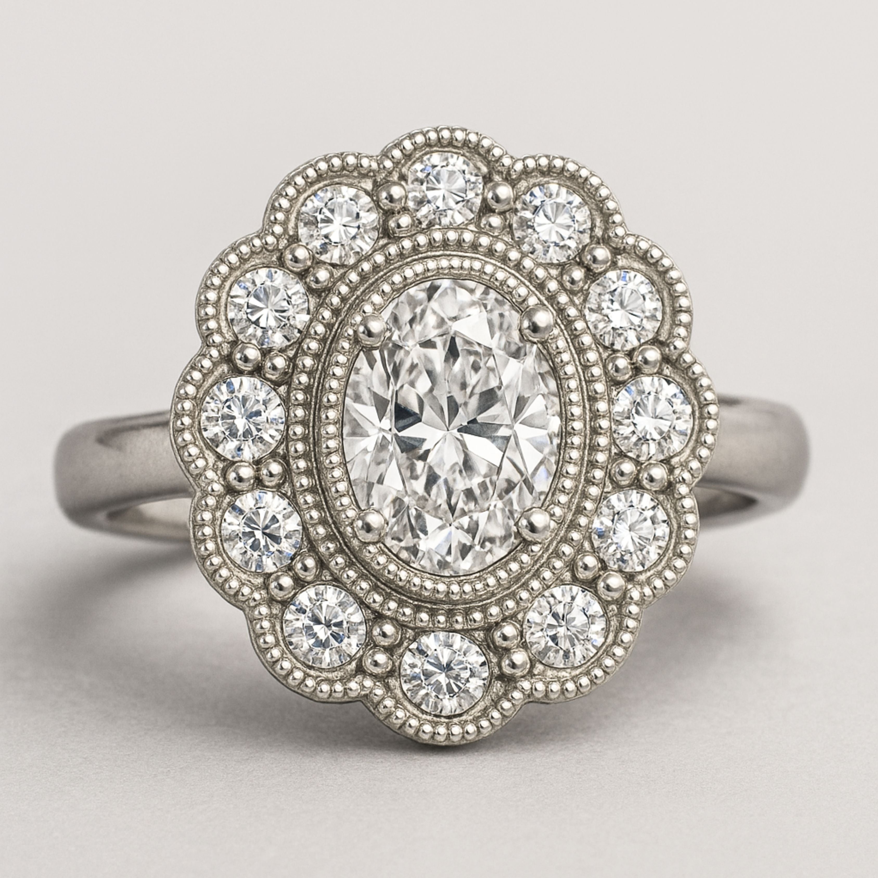 Oval Cluster Milgrain Victorian Diamond Engagement Ring - Isadora For the woman who wants something truly distinctive, a thoughtfully designed cluster that balances vintage charm with contemporary style. Bridal and Anniversary
