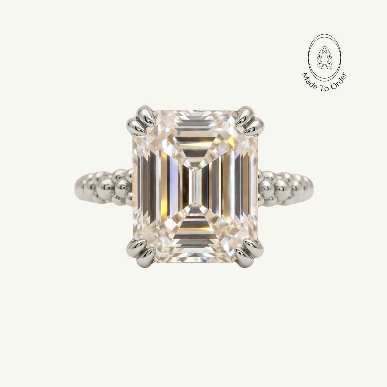 Platinum Luxury Moissanite Gemstone Ring - Merrow - Dainty London