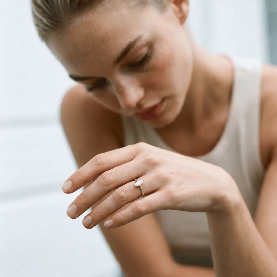 Platinum or Gold Marquise Diamond Ring - The Marlowe Ring - Dainty London
