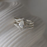 The Yara Ring - Engagement Rings UK under 1000 - Dainty London platinum pear diamond ring, ethical lab-grown diamond, white gold engagement ring, modern layered ring, boho pearl ring, sustainable luxury jewellery, handmade London ring, gift for her, contemporary estate ring, unique statement ring, natural brilliance jewellry, luxury ethical jewelry, layered stacking rings