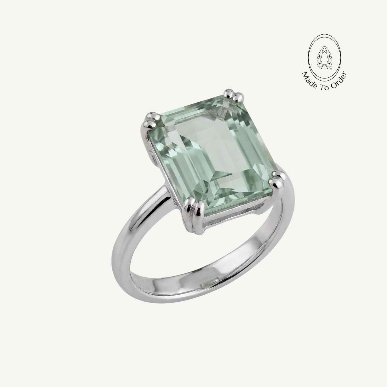 Silver Green Quartz Ring - Luna - Dainty London