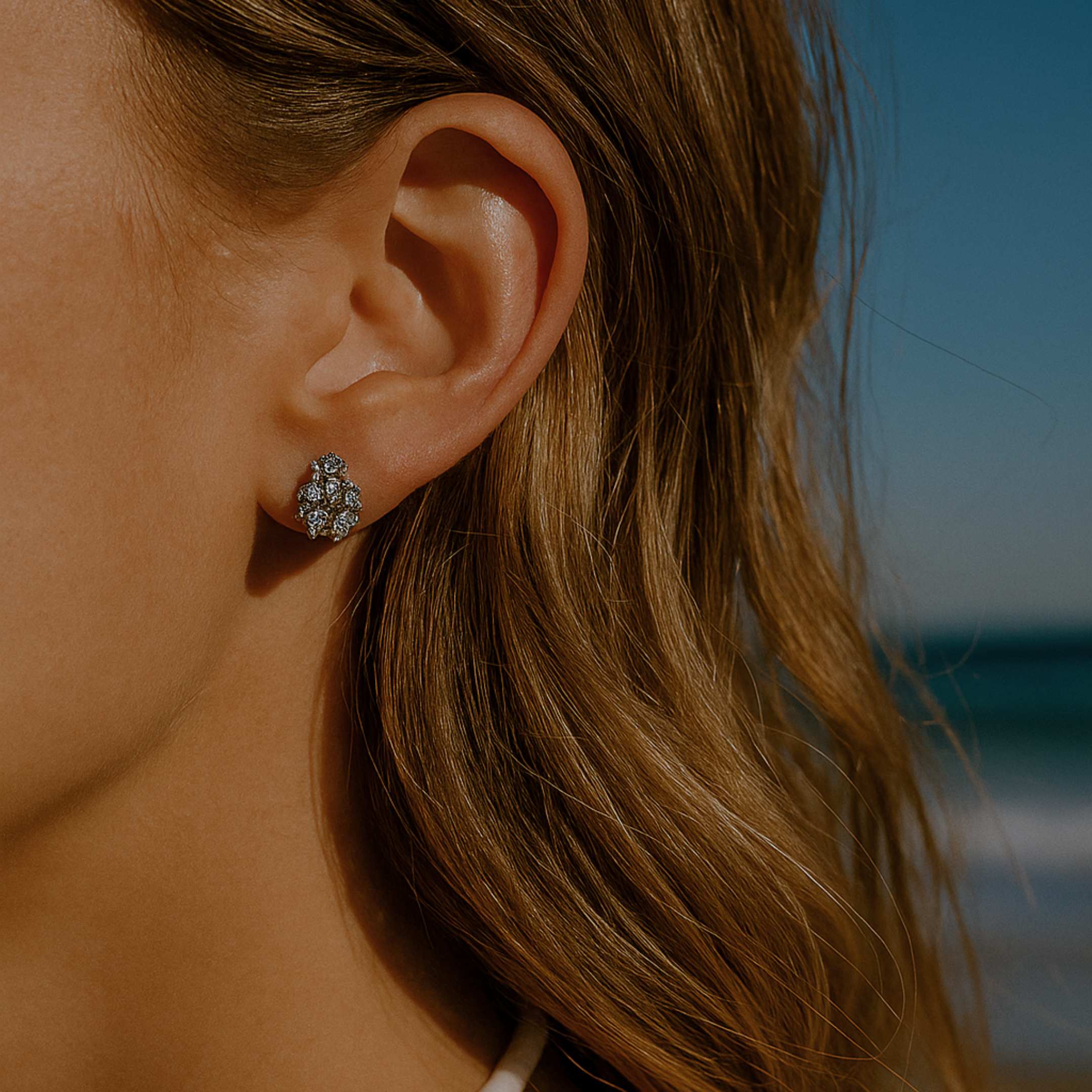 Celestial stud earrings, coastal jewellery, sterling silver topaz studs, star and sea jewelry, boho coastal, white topaz earrings wedding jewellery