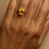 citrine gemstone ring, Victorian style jewellery, eco friendly jewellry, yellow citrine ring, sustainable silver ring, vintage cocktail ring, handcrafted jewellery, yellow gemstone gift, elegant jewelry for women, unique statement ring, silver vermeil ring, special occasion gift