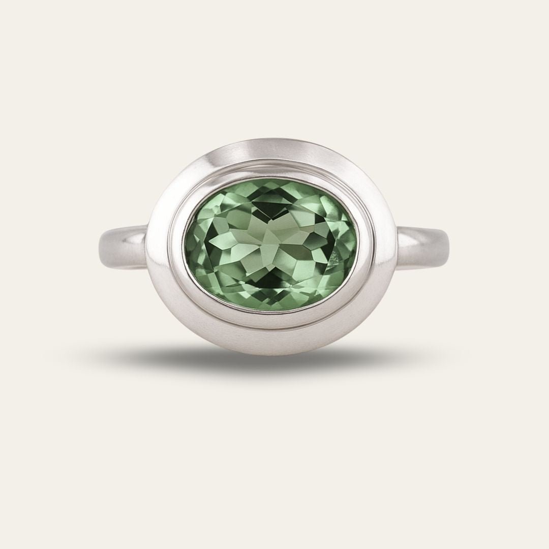 Silver Sea Green Quartz Gemstone Ring - Margo - Dainty London silver sea green quartz, gemstone ring, boho jewellery, natural gemstone jewellry, made-to-order ring, eco-friendly jewelry, artisan silver ring, ocean inspired ring, gift for her, sustainable jewellery, unique gemstone ring,