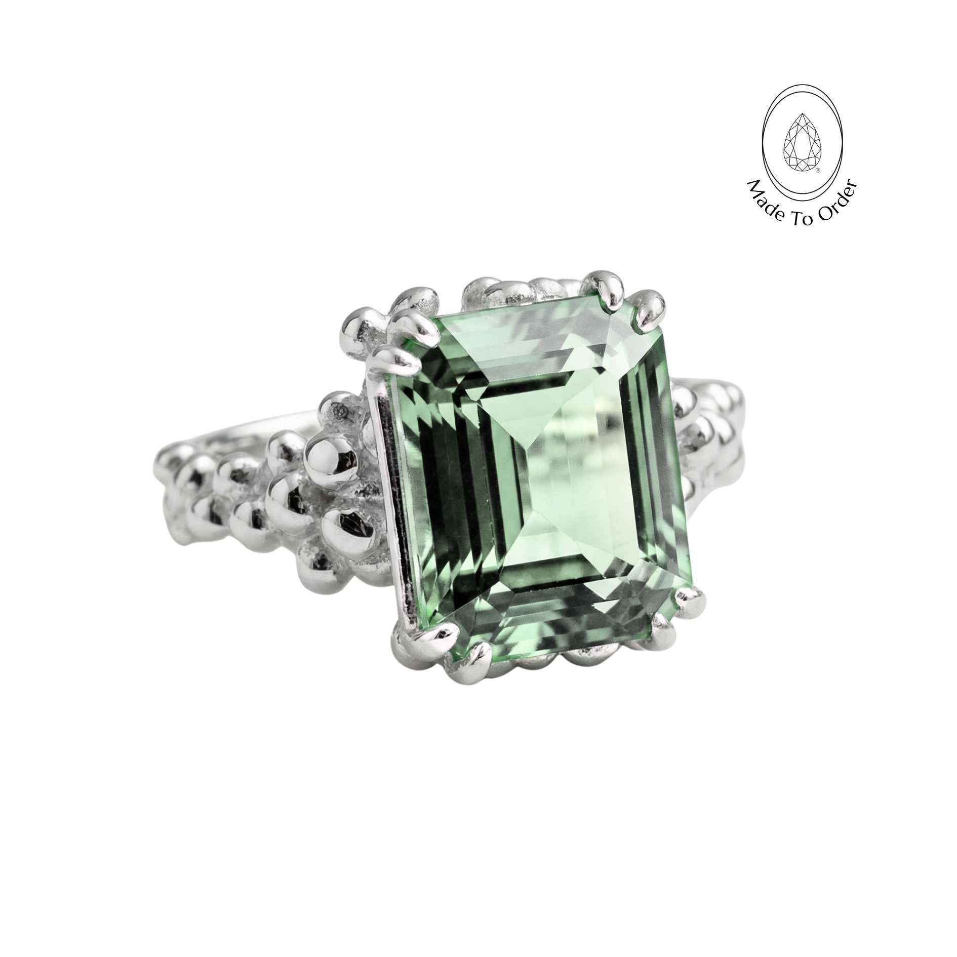 Silver Statement Green Quartz Ring - Giselle - Dainty London