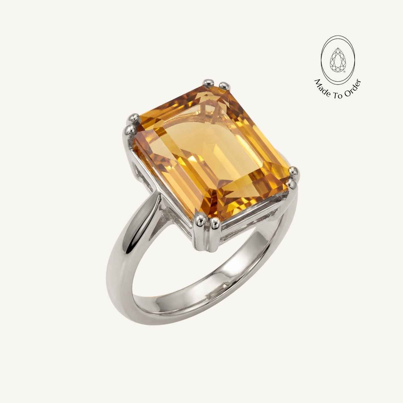 Silver Vintage Citrine Gemstone Ring - Isla - Dainty London