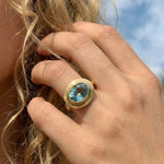 Solid Gold Contemporary Topaz Ring - Avery Ring - Dainty London solid gold topaz ring, sky blue topaz ring, personalised engagement ring, made-to-order jewellery, UK ring sizes, ocean inspired jewellry, contemporary gold ring, vintage style ring, meaningful gift for her, blue gemstone ring, anniversary gift, handcrafted gold ring, luxury gemstone jewelry