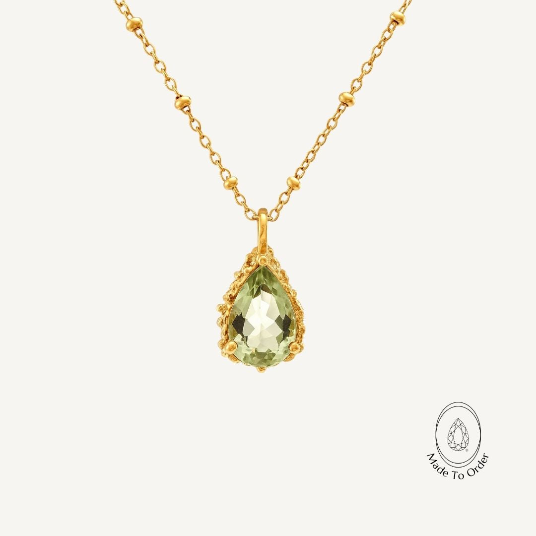 Solid Gold Green Beryl Necklace - Alba - Dainty London