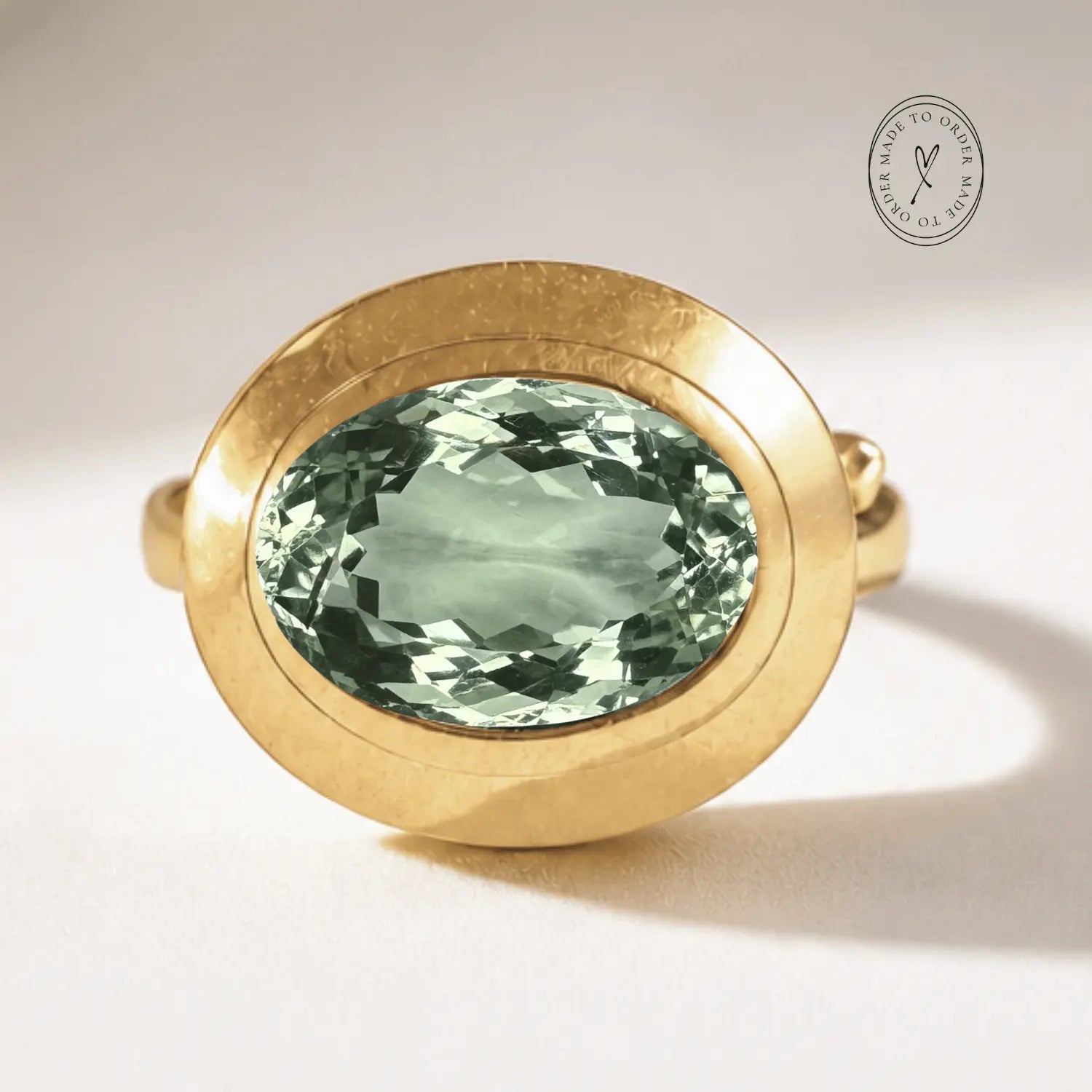 Solid Gold Green Quartz Modern Ring - Margo - Dainty London