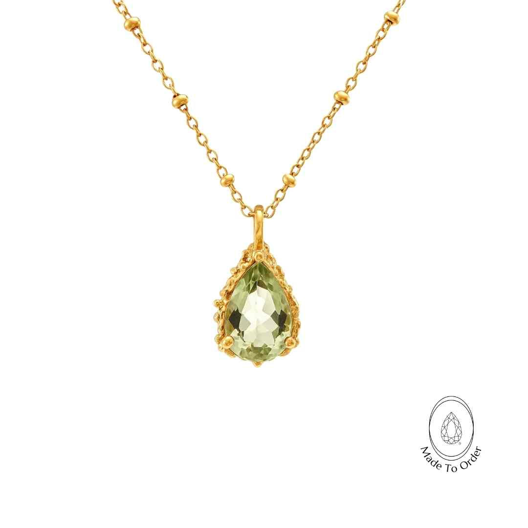 Solid Gold Green Quartz Necklace - Alba - Dainty London