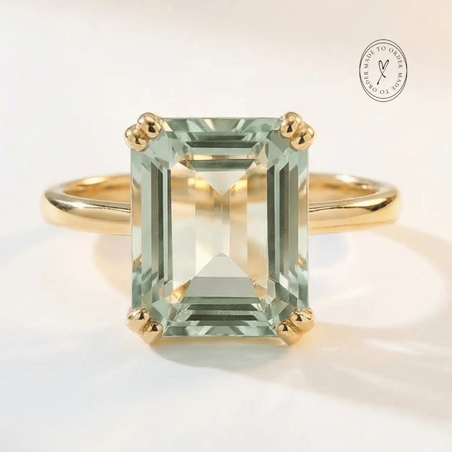 Solid Gold Green Quartz Ring - Luna - Dainty London
