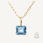 Solid Gold Large Blue Topaz Necklace - Astrid - Dainty London gold sky blue topaz necklace, blue topaz pendant, modern gold necklace, adjustable gold chain, fine jewellery gift, artisan handmade jewellry, birthstone jewelry, minimal elegant jewellery, layered necklace, gift for her, boho chic jewelry, engagement necklace, unique gemstone jewelry