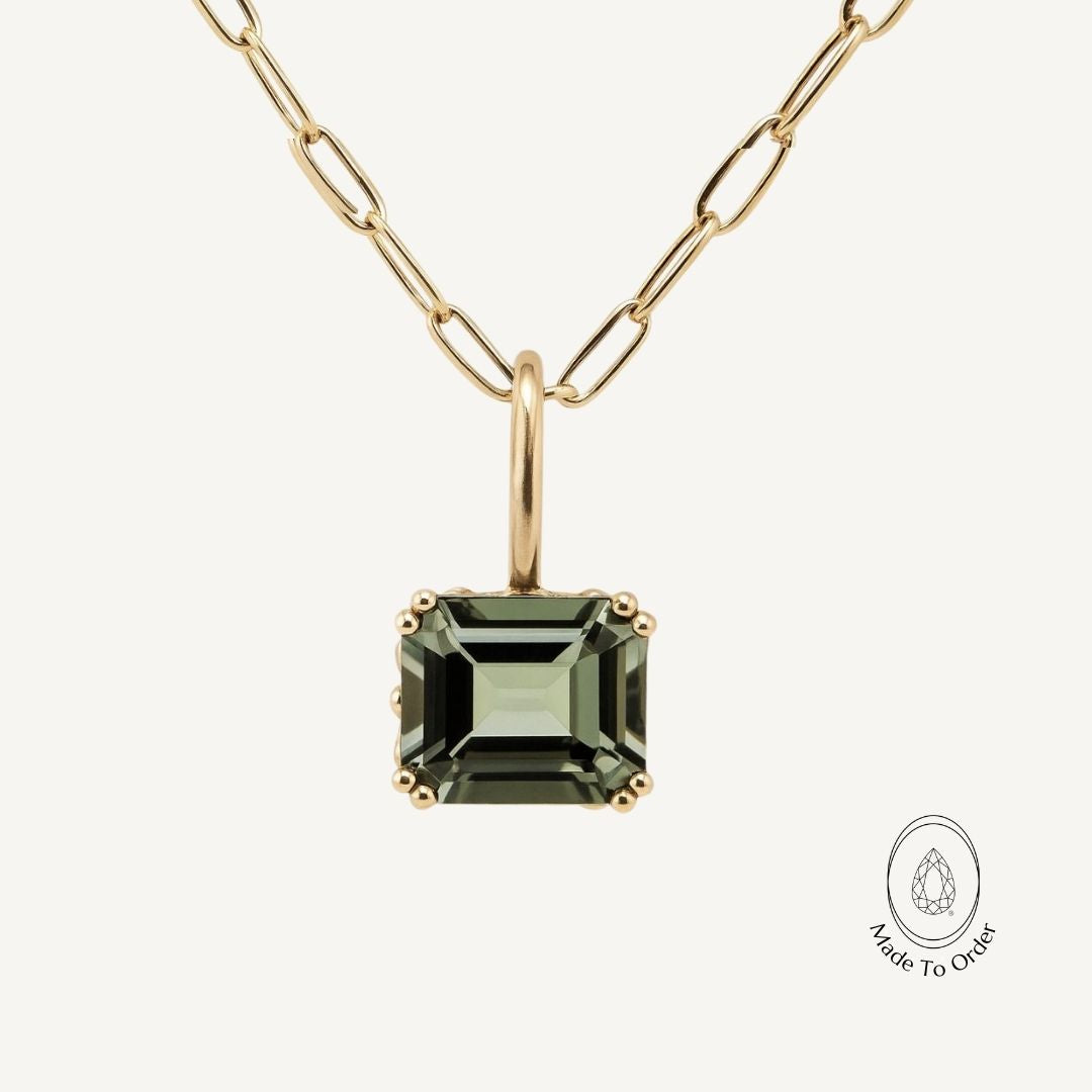 Solid Gold Large Green Quartz Necklace - Giselle - Dainty London solid gold necklace, green quartz pendant, ocean inspired jewellery, maritime necklace, nature inspired gift, handcrafted gold necklace, adjustable chain necklace, seaside jewelry, maritime treasure, elegant gold pendant, luxury gemstone necklace, gift for adventurers, ocean lover gift