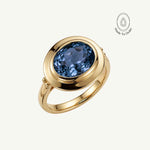 Solid Gold London Blue Topaz Luxury Ring - Calla - Dainty London solid gold ring, London Blue Topaz ring, handmade gold jewellery, custom engagement ring, blue gemstone ring, sea-inspired jewellry, luxury gold ring, handcrafted jewelry gift, special occasion ring, ethically made jewellery, personalized jewelry, gift for her, statement blue ring