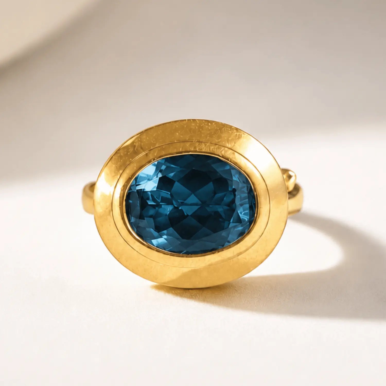Solid Gold London Blue Topaz Luxury Ring - Calla - Dainty London