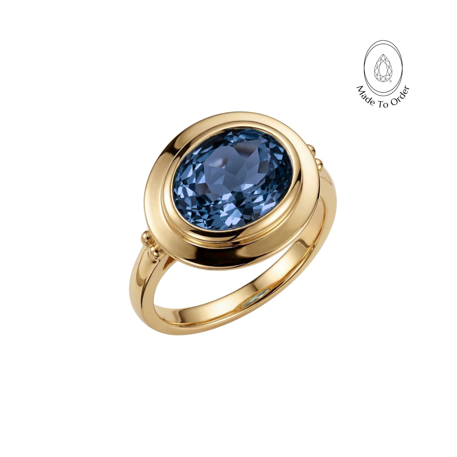 Solid Gold London Blue Topaz Luxury Ring - Calla - Dainty London solid gold ring, London Blue Topaz ring, handmade gold jewellery, custom engagement ring, blue gemstone ring, sea-inspired jewellry, luxury gold ring, handcrafted jewelry gift, special occasion ring, ethically made jewellery, personalized jewelry, gift for her, statement blue ring