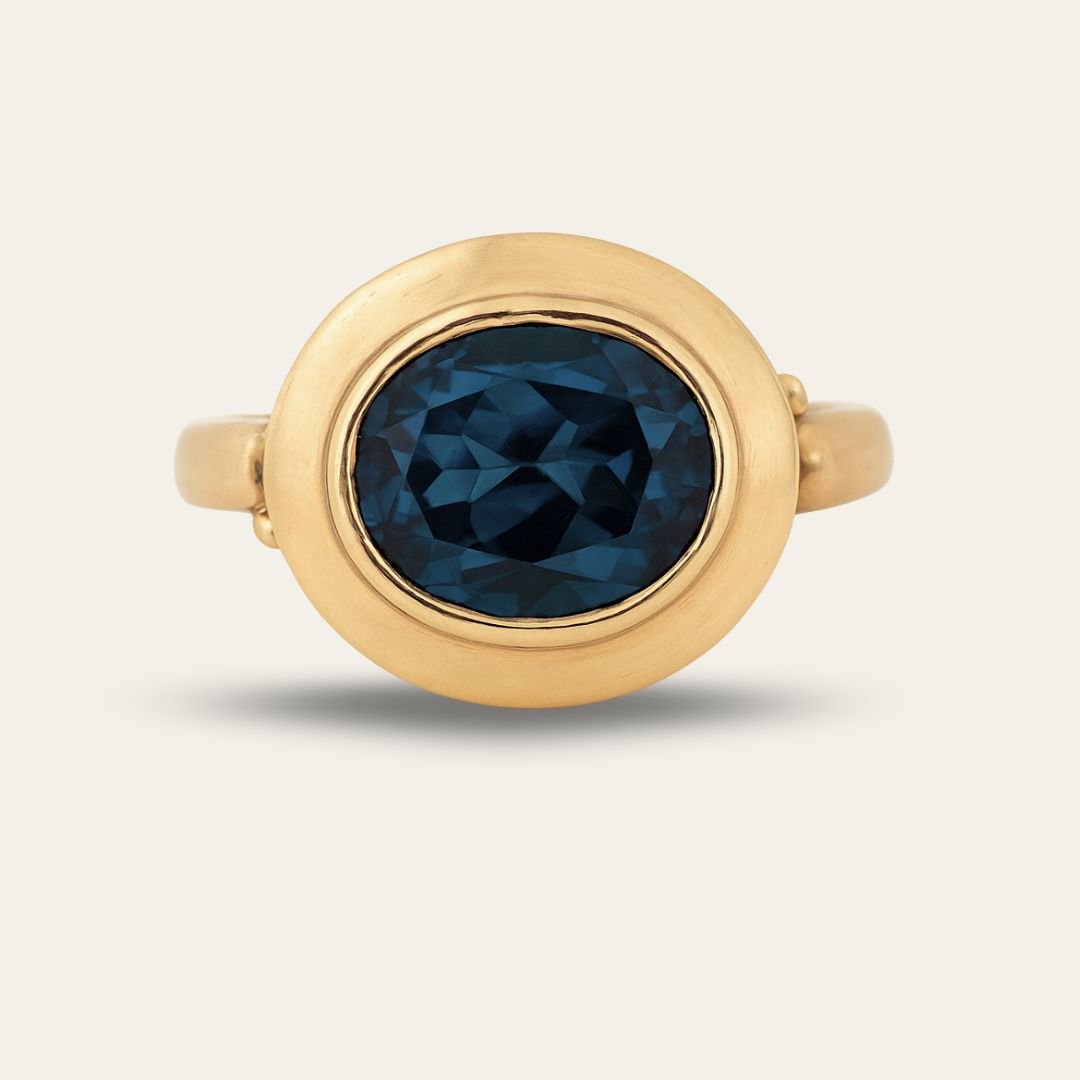 Solid Gold London Blue Topaz Luxury Ring - Calla - Dainty London solid gold ring, London Blue Topaz ring, handmade gold jewellery, custom engagement ring, blue gemstone ring, sea-inspired jewellry, luxury gold ring, handcrafted jewelry gift, special occasion ring, ethically made jewellery, personalized jewelry, gift for her, statement blue ring