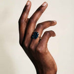 Solid Gold London Blue Topaz Ring - Cleodora - Dainty London London Fashion Week Cleodora Ring | Electric Blue Topaz & 9ct Fairtrade Gold | Liberty & Selfridges Style | Award-Winning British Design | Best Jewellery Design