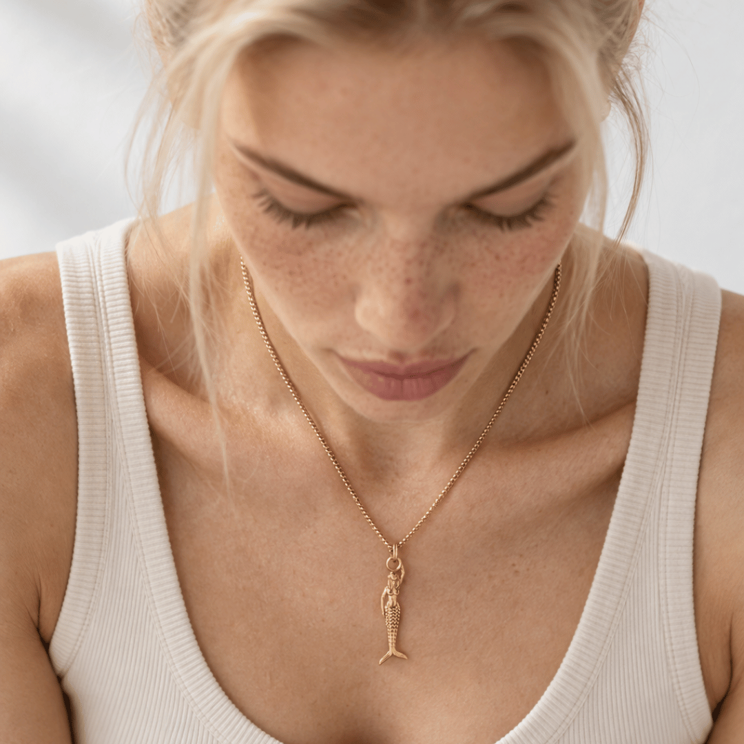 Solid Gold Mini Mermaid Necklace - Zennor - Dainty London