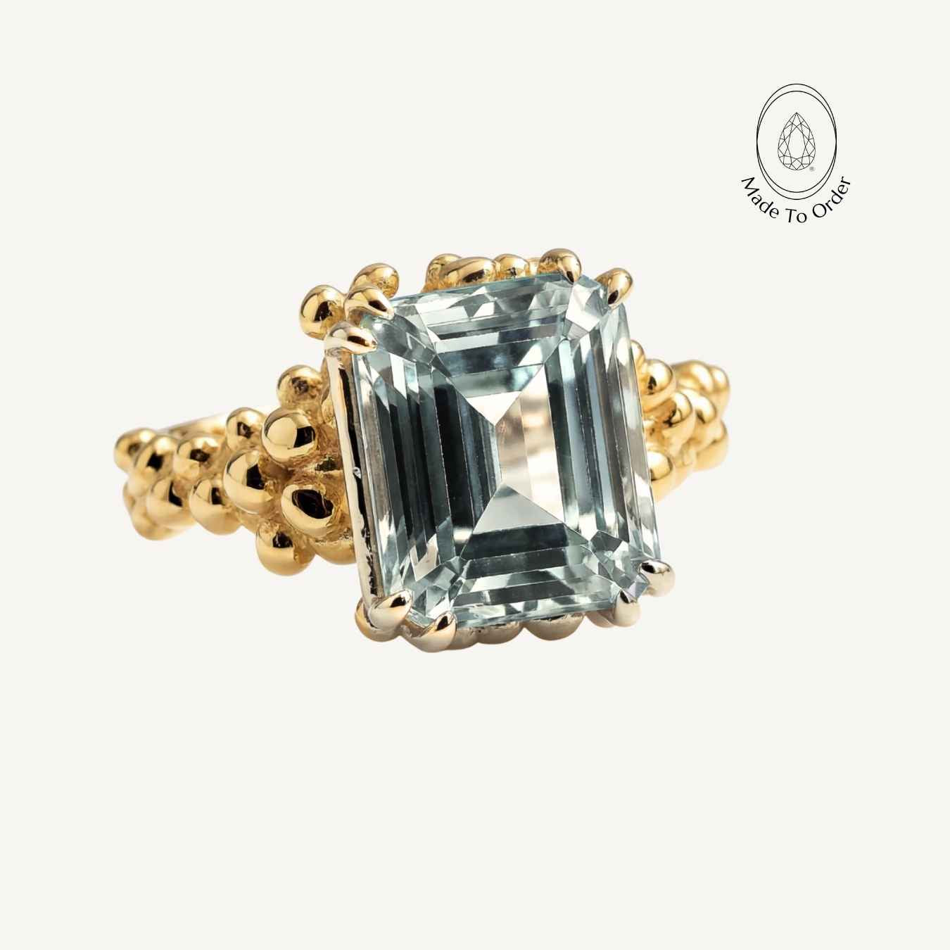 Solid Gold Ocean Blue Beryl Gemstone Ring - Seraphina - Dainty London