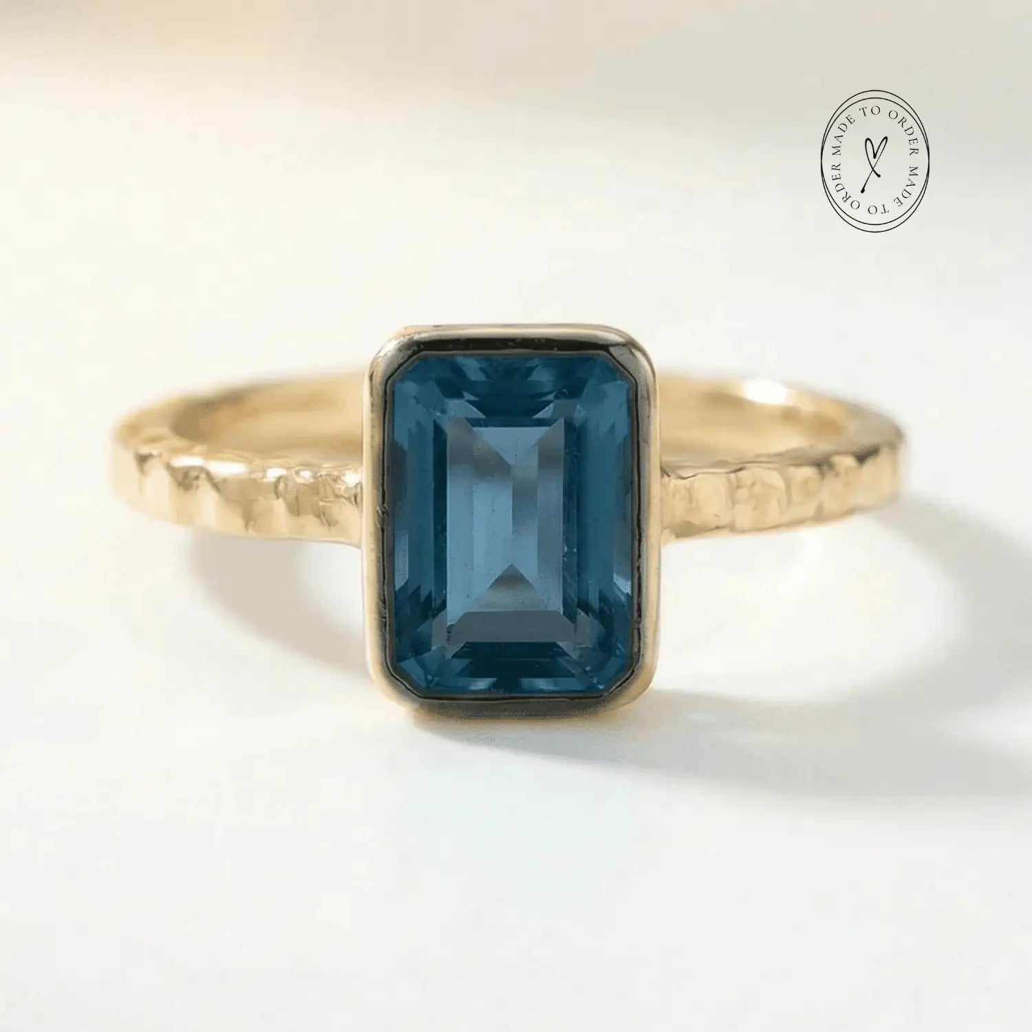 Solid Gold Tidewashed London Blue Topaz Ring - Dainty London