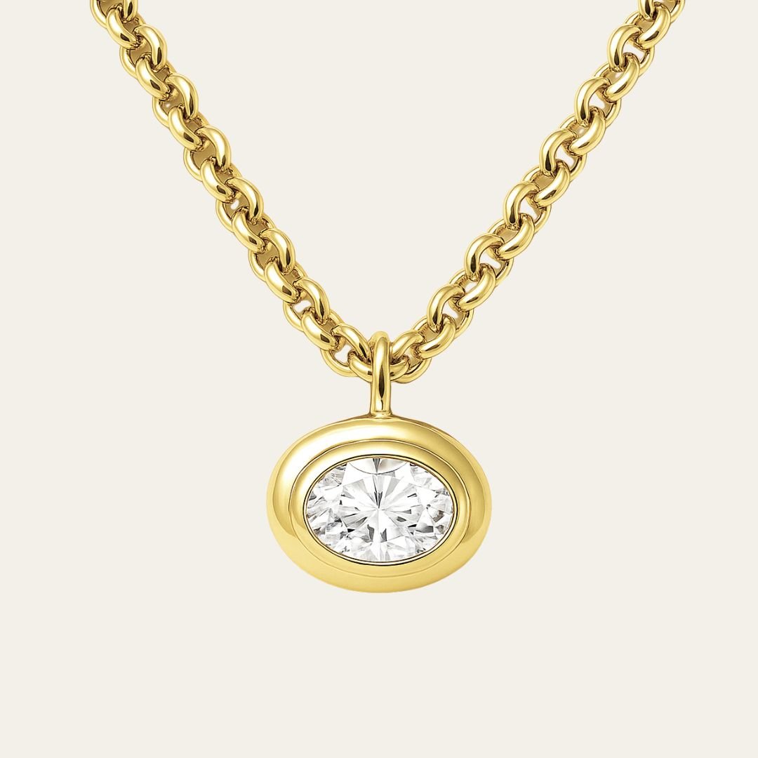 statement gold diamond necklace, ethically sourced lab-grown diamond, chunky gold chain, modern heirloom jewellery, luxury gift for her, sustainable diamond jewellry, black tie statement necklace, gold belcher chain, gift for special occasions, contemporary luxury necklace, ethical fine jewelry, designer statement necklace, celebration gift for her