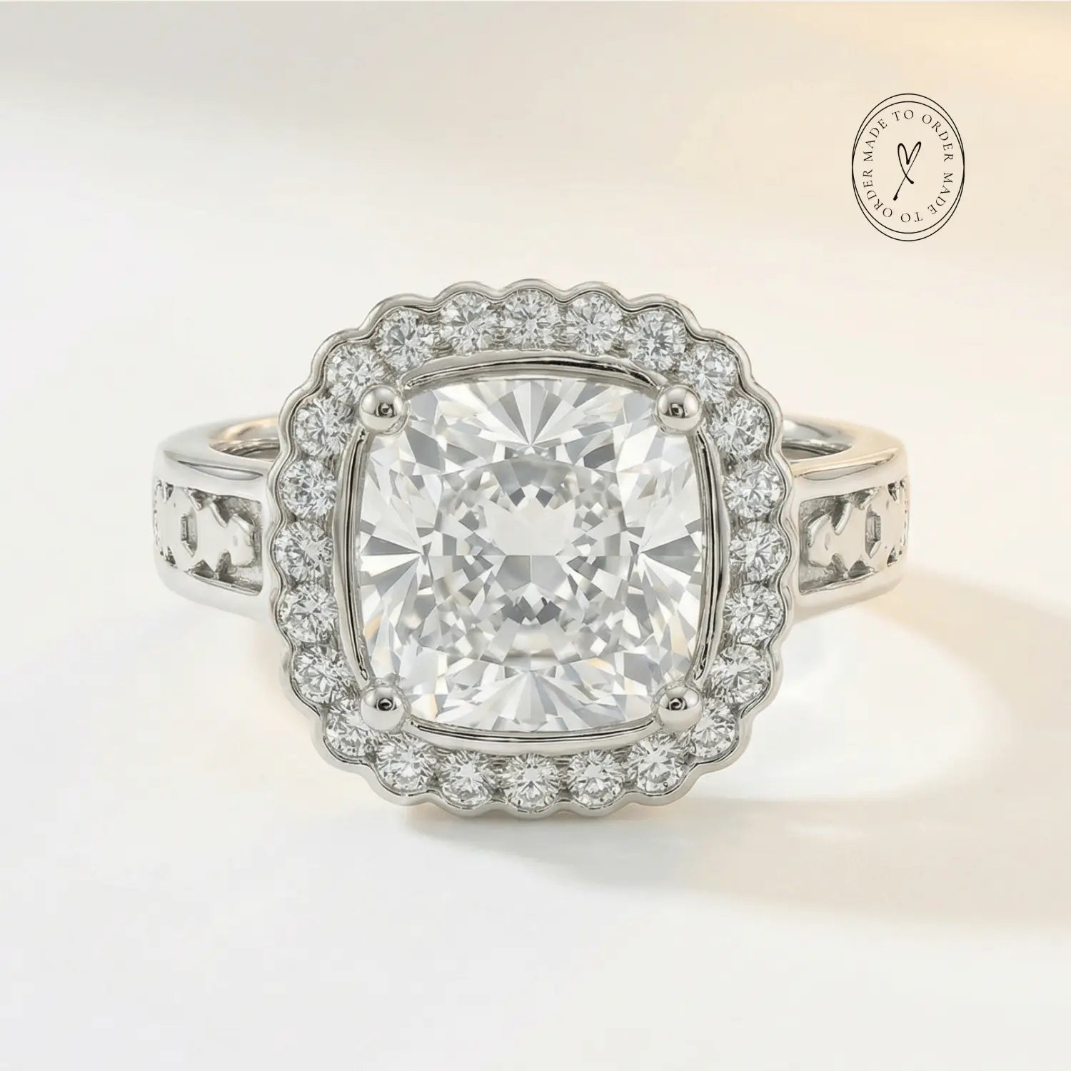 Statement PlatinumGold Diamond Ring - The Lumière Halo Ring - Dainty London