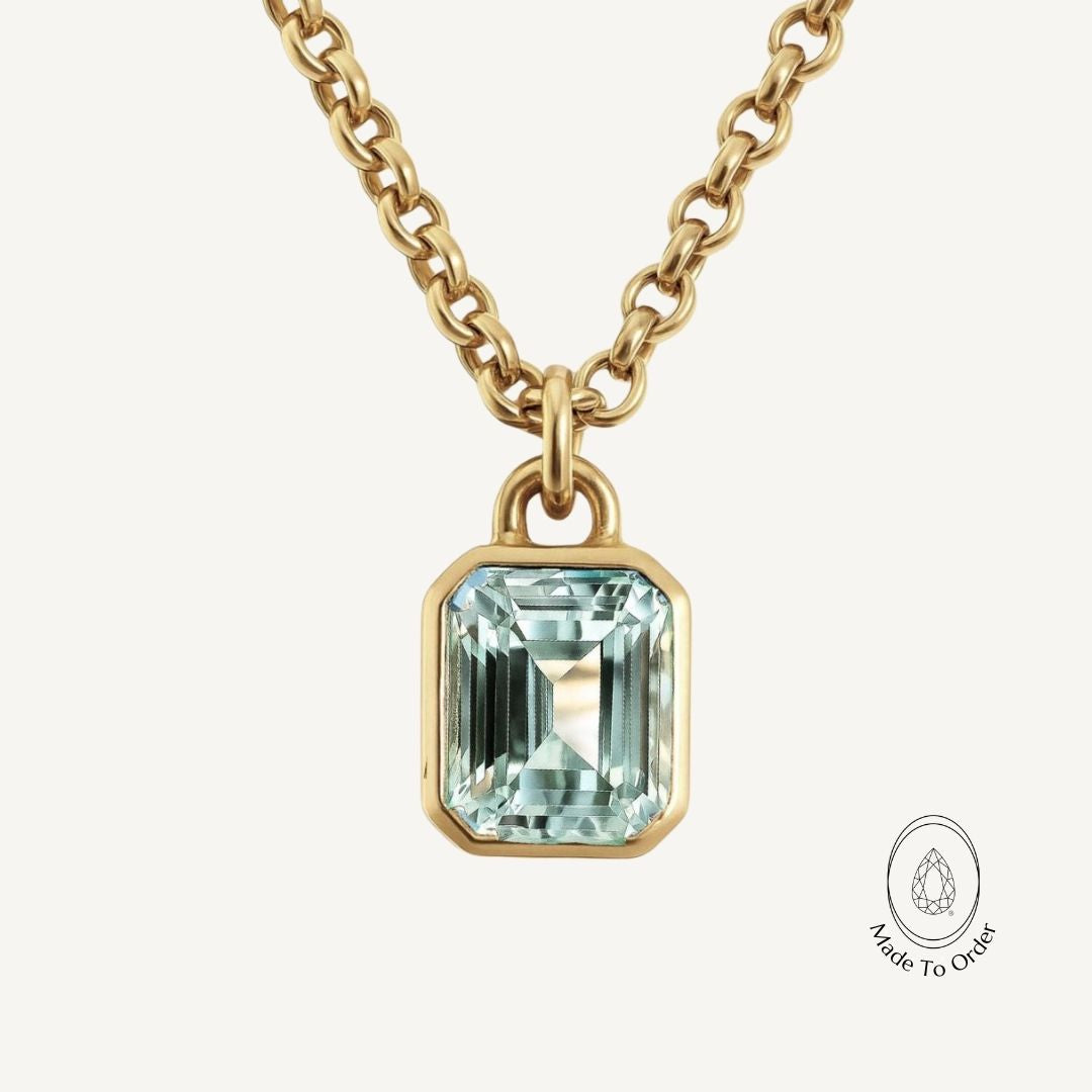 Statement Solid Gold Maxi Beryl Necklace - Seraphina - Dainty London solid gold necklace, ocean blue jewellery, gemstone pendant, statement jewellry, layered necklace, everyday luxury, ethical jewelry, handmade necklace, blue beryl, gift for women, special occasion jewellery, luxury gift, London jewelry
