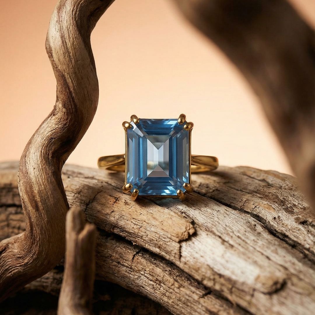 The Gold Bali Ring - ocean blue topaz ring, Bali inspired jewellery, cocktail ring women, silver vermeil ring, gold vermeil jewellry, ocean motif ring, nature lover gift, sea themed jewelry, statement cocktail ring, handcrafted Bali jewellery, summer jewelry gift, beach wedding ring, unique jewellery gift