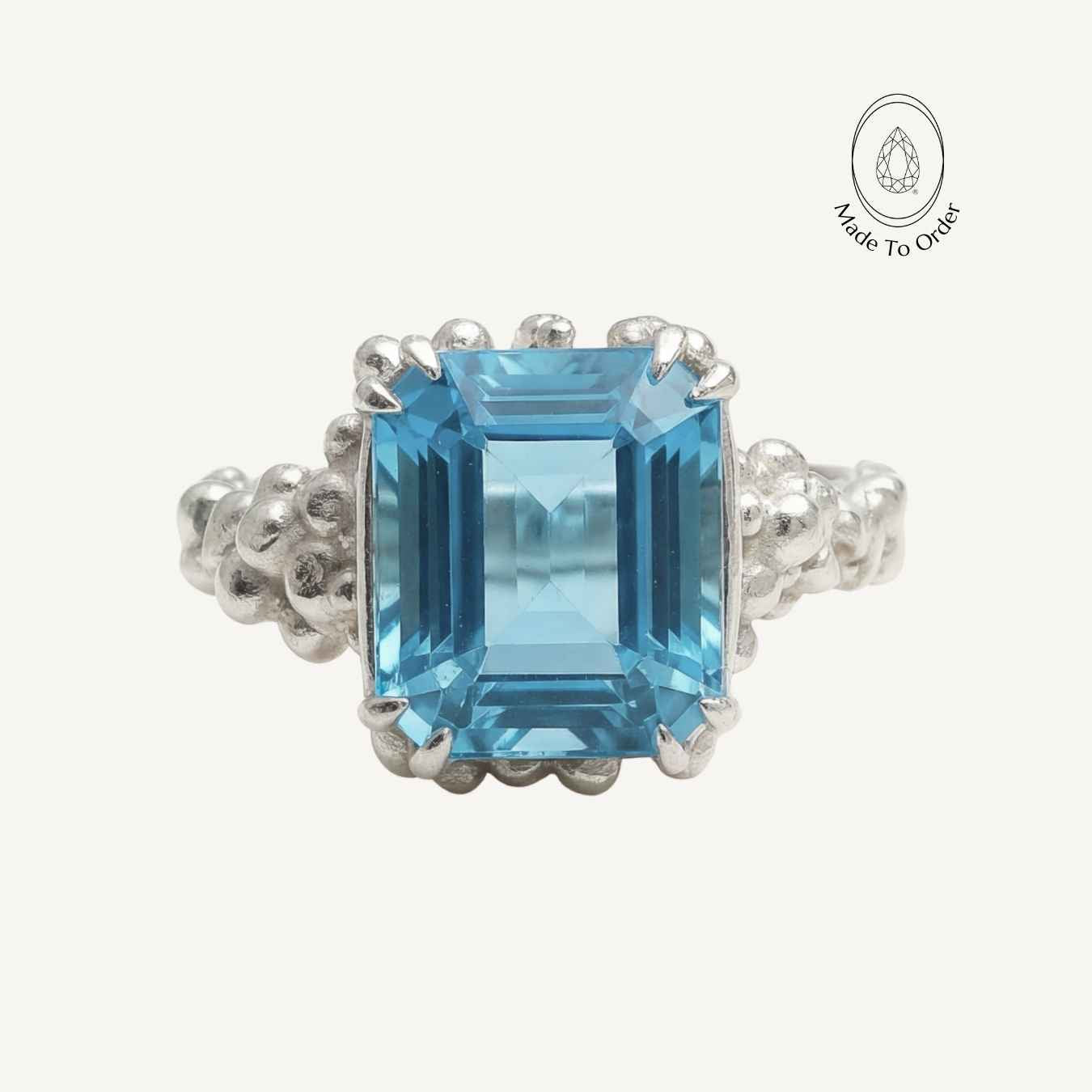 The Silver Aurelia Ring - Blue Topaz Modern Sterling Silver Rings - Dainty London