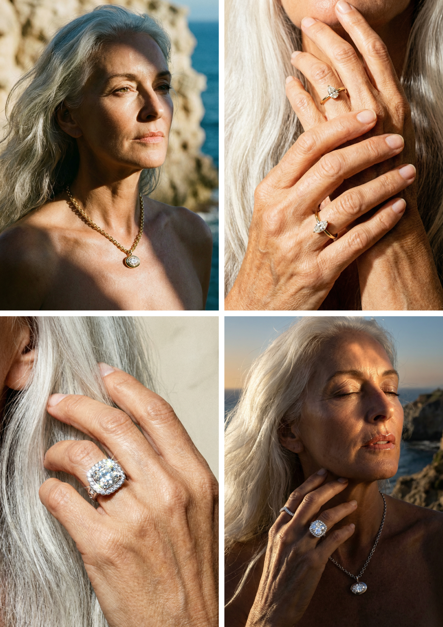 Airy forms, flowing lines, and luminous gemstones echo open skies and shifting currents. Each piece feels light yet intentional, designed to move with the body and reflect a life fully lived.