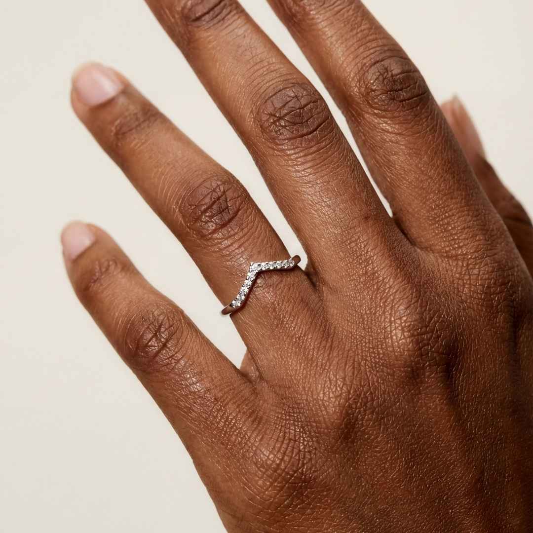 The White Gold Nora Ring - Diamond Wedding Band with Curve - Dainty London