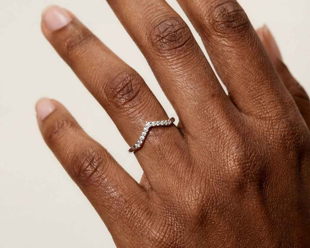 The White Gold Nora Ring - Diamond Wedding Band with Curve - Dainty London