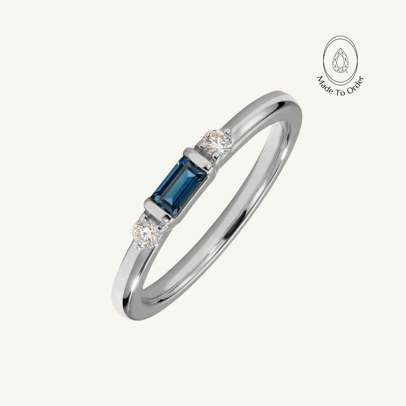 The White Gold Roxana Ring with London Blue Topaz - Dainty London